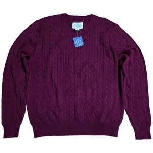 St Johns Bay Cable Knit Sweater Men's Size Large Burgundy Crewneck Pullover NWT
